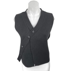NEW S. Deer Womens Black Sleeveless Knit Asymmetric Button Up Cardigan Sweater S